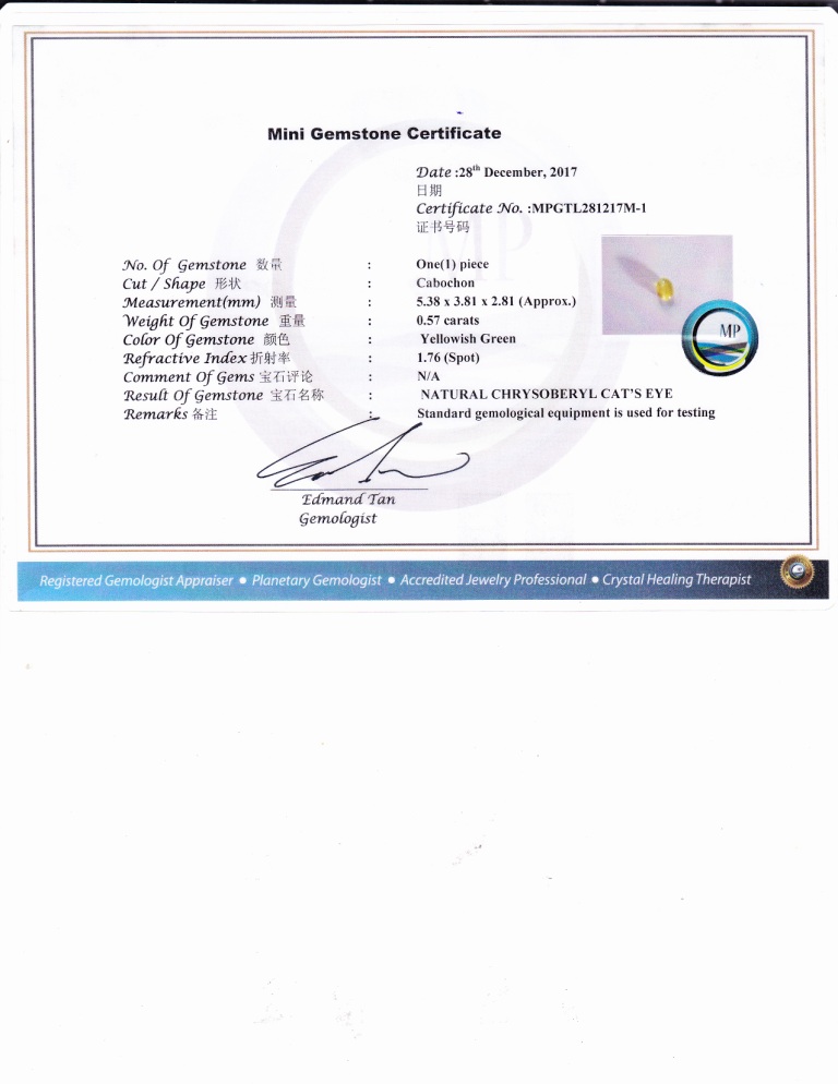 Mini Gemstone Certificate(Front Page)